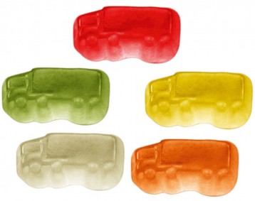 Haribo želé bonbony různé tvary, reklamní sladkosti, tracky
