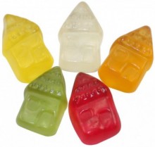 Haribo želé bonbony různé tvary, reklamní sladkosti, domy