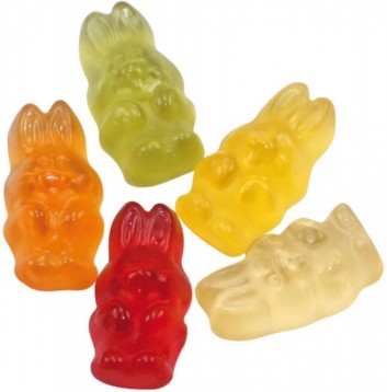 Haribo želé bonbony různé tvary, reklamní sladkosti, zajíci