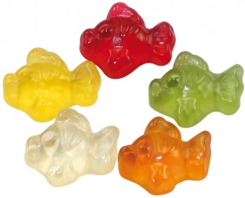 Haribo želé bonbony různé tvary, reklamní sladkosti, ryby