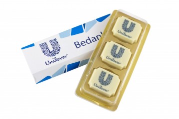 belgická pralinka s přímým potiskem, reklamní sladkosti